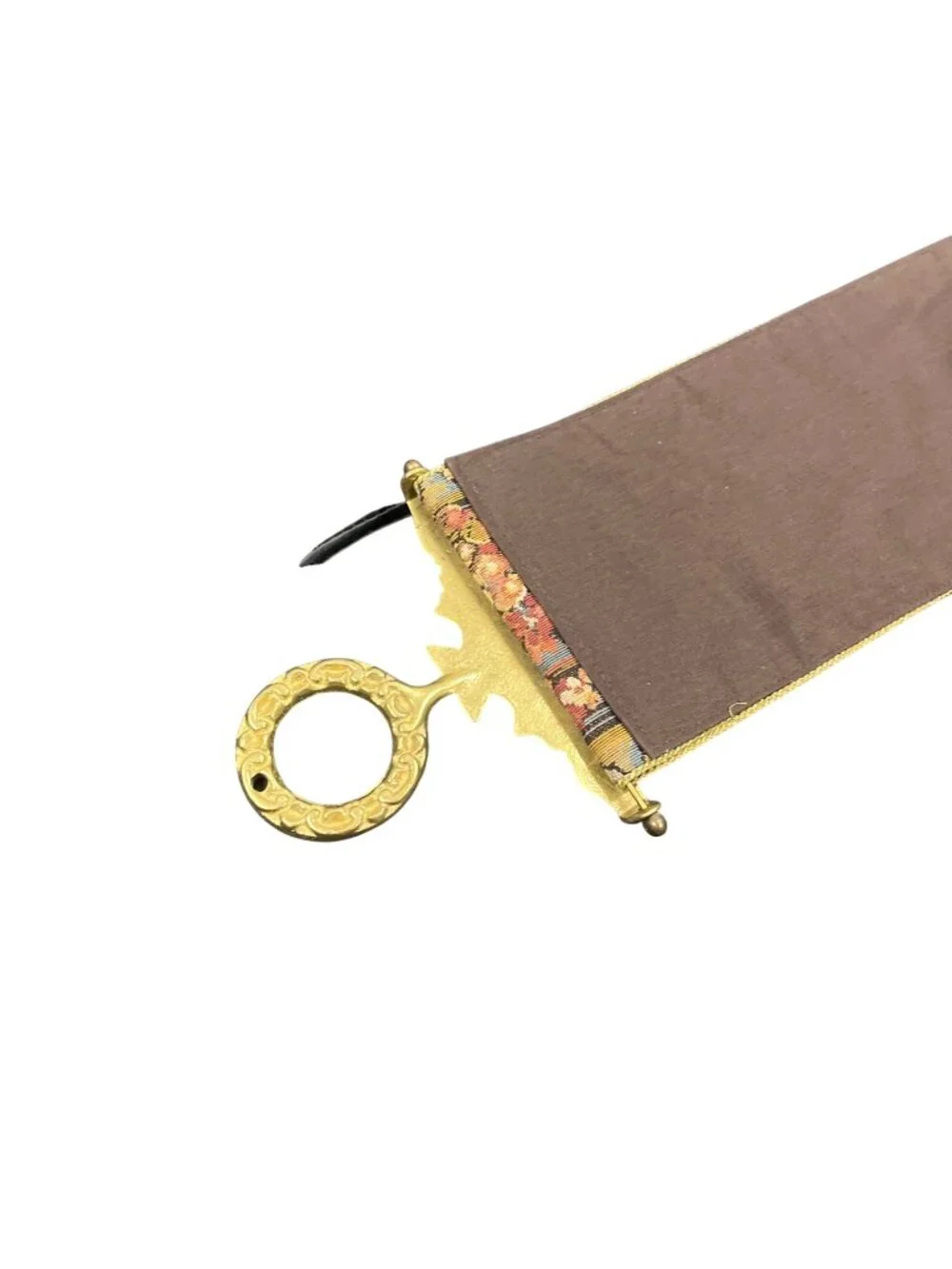 VTG floral tapestry brass pulls gobelin decor bell pull 49